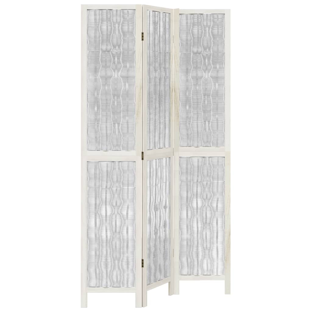 Room Divider 3 Panels White Solid Wood Paulownia